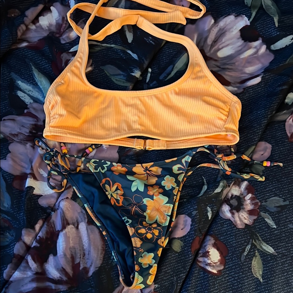Floral Bikini Set with Orange Top